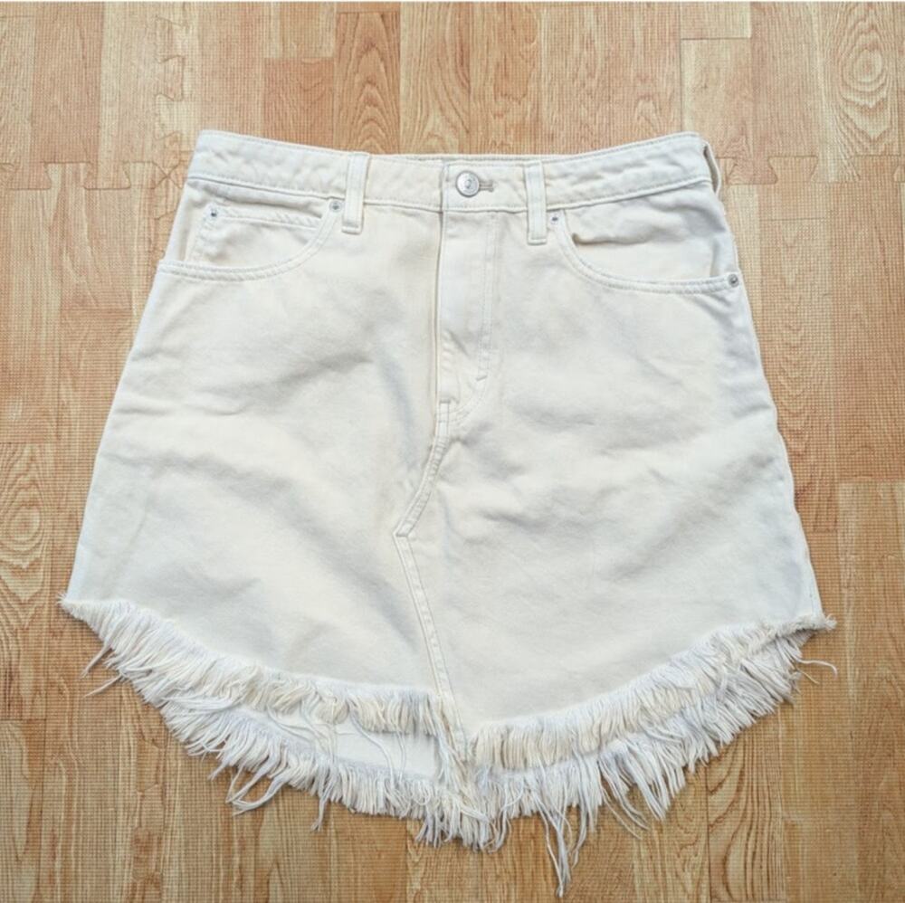 Free People We The Free Bailey Raw Hem Denim Frayed Mini Skirt Ivory Womens 28